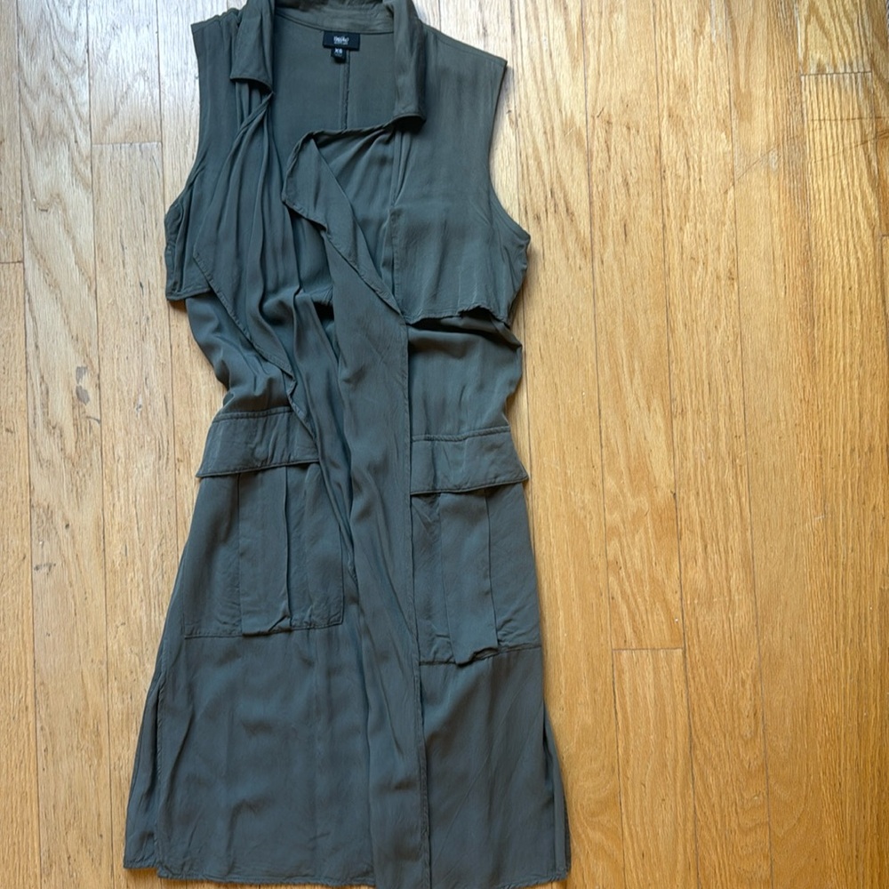 Army green longline vest with tie, xs